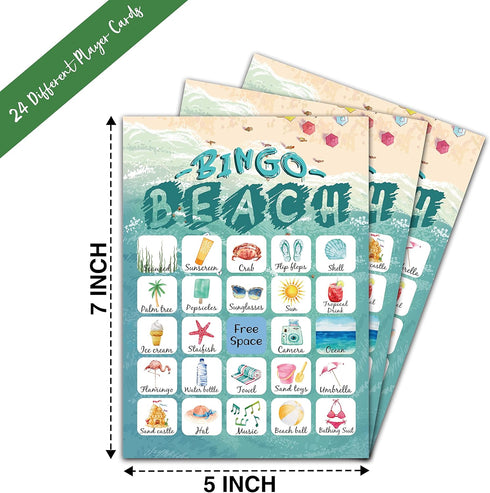 Beach Bingo Game for 24 Players, Family Activities, Bingo Cards for Party Supplies, Young Adults Gifts
