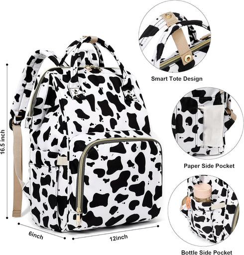 Xunteny Backpack Cow Print Baby Diaper Bag for Girls Boys, Waterproof Large Maternity Nappy Bags for Mom