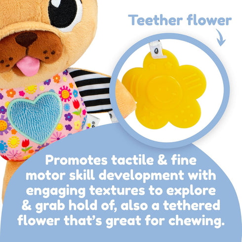 LAMAZE Lovey The Pug Clip On Toy, Baby Sensory Stroller or Car Seat Toy with Clip for On-The-Go Play