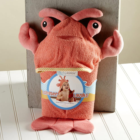 Packaging) 1 Count Baby Aspen Baby Boys Lobster Laughs (Updated Gift Hooded Towel, Orange, US