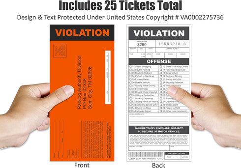 Fake Parking Tickets Prank - Qty 25 Joke Violation Parking Gag, Funny Pretend Police Traffic Citations
