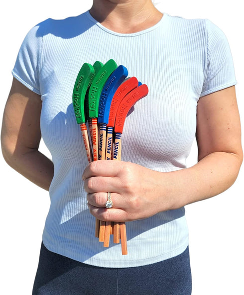 Hockey Stick Pencils (9") with Colorful Top Rubber Blade Erasers, Bulk Party Favor, Goodie Bag (48 Pack)