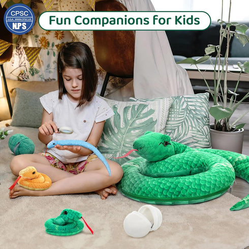 Mommy 3 5 7 8 12,Long MorisMos Giant Snake Stuffed Animal with Babies & Eggs,Realistic Stuffed Snake Plush Toys for Kid