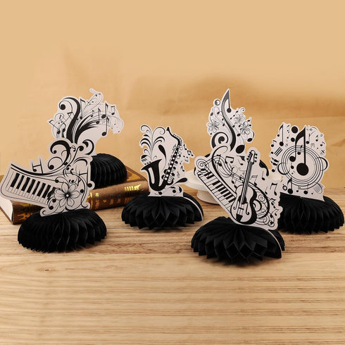 11 Pcs Music Decorations, Retro Musical Notes Honeycomb Centerpieces for Birthday Party Supplies