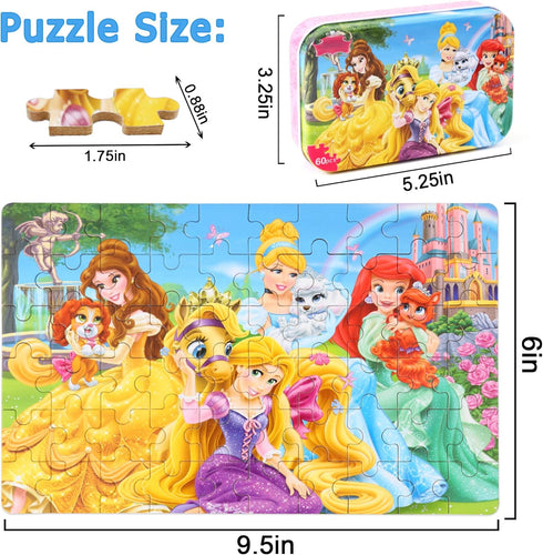 LELEMON Puzzles for Kids Ages 4-8,60 Piece Puzzles for Kids Ages 4-6,Children Jigsaw Puzzles Kids Puzzles in a Metal Box,Educational Learning Puzzle Games Puzzle Toy for Girls and Boys