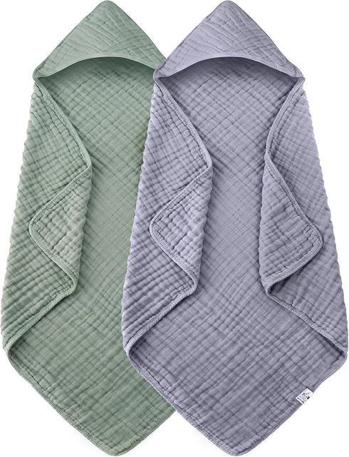 Spotted Play 2 Pack Hooded Baby Towels - 100% Muslin Cotton for