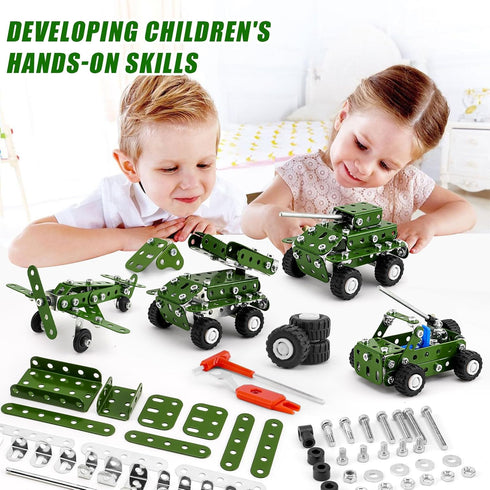 Model Building Kits, Metal Military Toys Model Kit, 4 in 1 Erector Sets for Boys Age 8-12