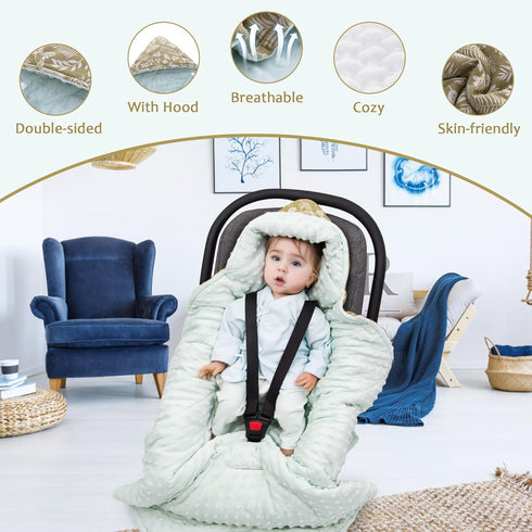 amo nenes 3.5 35.4"x35.4" Winter Car Seat Blanket for Babies, TOG Warm Minky Dot Carseat Swaddle Blankets for Infants