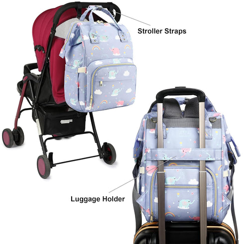 Yusudan Backpack Elephant Diaper Bag for Baby Girls, Mom Waterproof Large Nappy Bags for Women