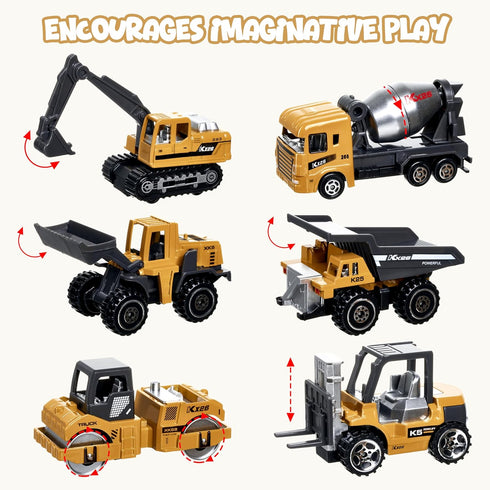 6Pcs Set, Bulldozers Playset 3-9 Construction Trucks Vehicles, Die-cast Construction Toys Toys for Boys, Mini Excavator