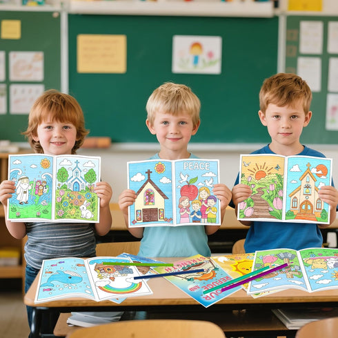24Pcs Kalysky Christian Bible Coloring Books for Kids, Mini Religious Jesus Stories Booklet Bulk,DIY Art Drawing Book