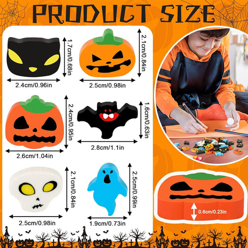 JUNEBRUSHS 65 Pcs Halloween Mini Erasers for Kids, Cute Bulk Erasers for Halloween Party Favors, Fun Ghost Bat Pumpkin