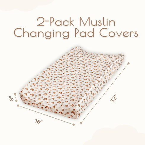 MY LITTLE ZONE 2-Pack 100% 32"x16" 8" Baby Changing Pad Covers Boy, Changing Table Sheets, Cotton Muslin Changing Pad