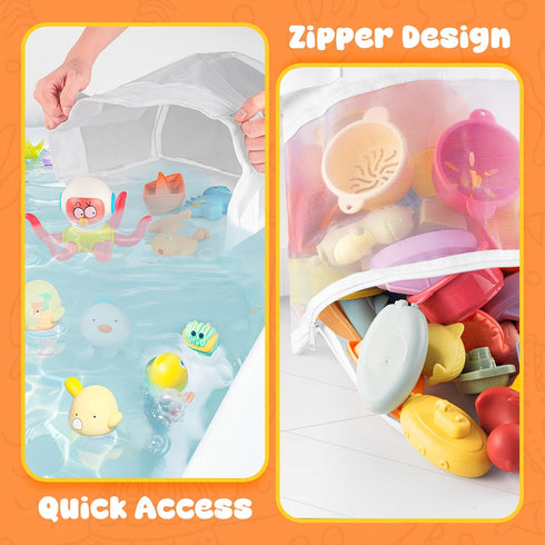 Bath Toy Storage - 4.15 Gallons Bath Toy Holder with Bottom Zipper for Quick Access Baby Bath Accessories
