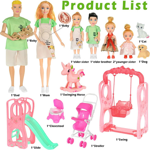 Playset 7 3-12 ebuddy Family Dolls with Slide Swing and Baby Stroller - People, Pets & Accessories for Years Old