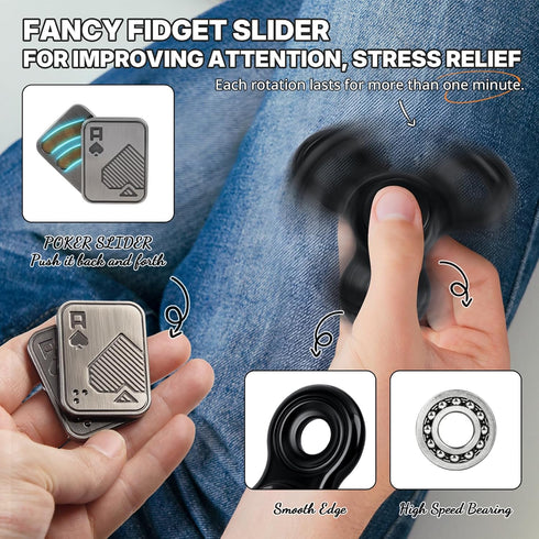 KAMBOLLY 5 Set Pcs Fidget Toys Adults Metal Fidgets Toy Magnetic Slider Clicker/Spinner for Stress & Anxiety Relief