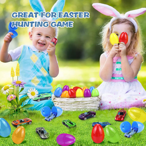 12Pack OCHIDO Easter Eggs Filled with Die-Cast Cars, Prefilled Easter Eggs with Toys Inside for Kids Easter Basket
