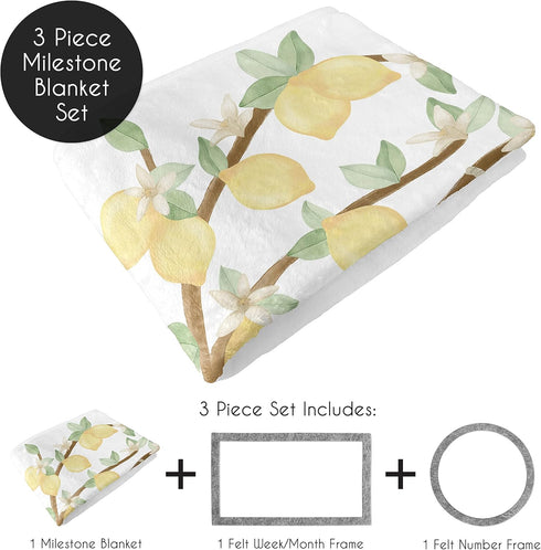 Sweet Jojo Designs Lemon Floral Girl Milestone Blanket Monthly Newborn First Year Growth Mat Baby Shower Memory