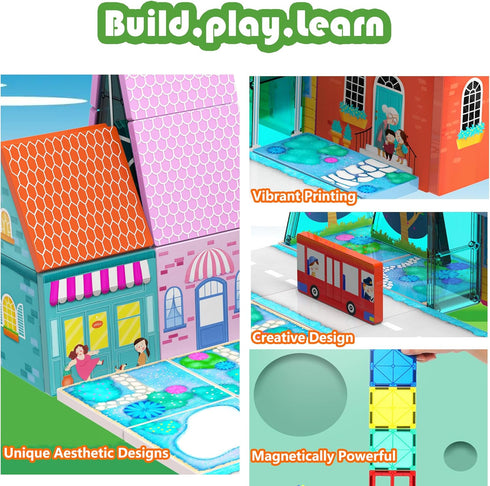 Set, 3-5 4-8 3+ Magnetic Tiles for Kids, Fairytale Town Road Magnetic Blocks Magnet Building Toys for Years Old Boys