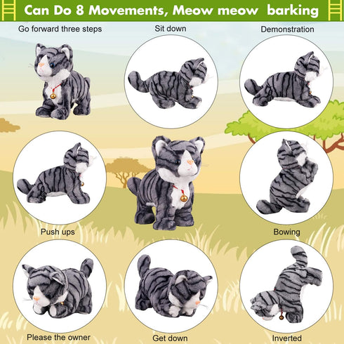 Marsjoy L:12" Pattern Gray Robot Cat Plush Cat Stuffed Animal Interactive Cat, Meow Kitten Touch Control, Electronic