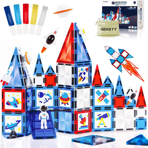 Magnetic Tiles - 58 Pcs Space Magnets Building Blocks Set - Sensory