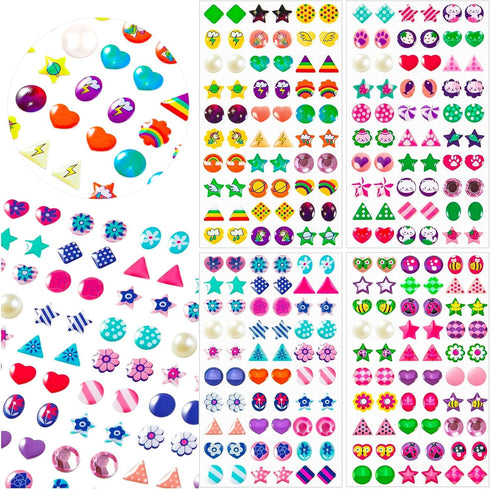 240PCS Sticker Earrings for Little Girls - 3D Gems Self-Adhesive Glitter Craft Crystal Stickers