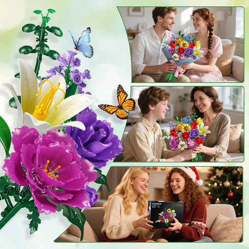 Set, 18 1065 8-12+ PLAXSOON Flower Bouquet Building Flowers Gift for Mothday Day Botanical Collection Building Block