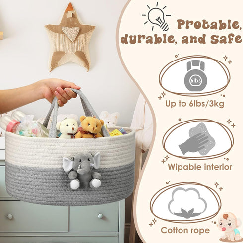 FoldTier Elephant Diaper Caddy Organizer Elephant Cart Storage for Nursery with Handle Baby Shower Basket Gift Baby