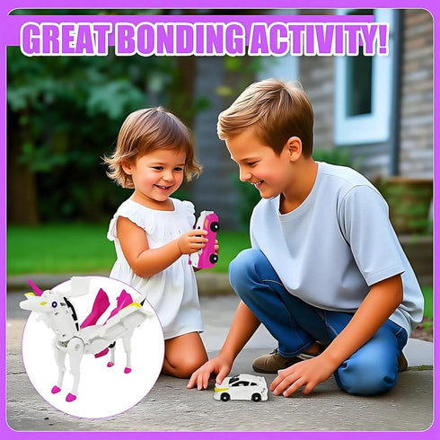 WIESSOC 2 Collision Transforming Unicorn Car Toy, Magnetic Cars Transform into Unicorn Toys for Kids Toddler Fun
