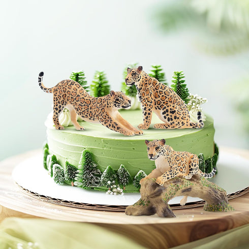 Toymany 7PCS Jaguars Figurines with Jaguars Cub and Tree Trunk, Realistic Jungle Animals Family Playset