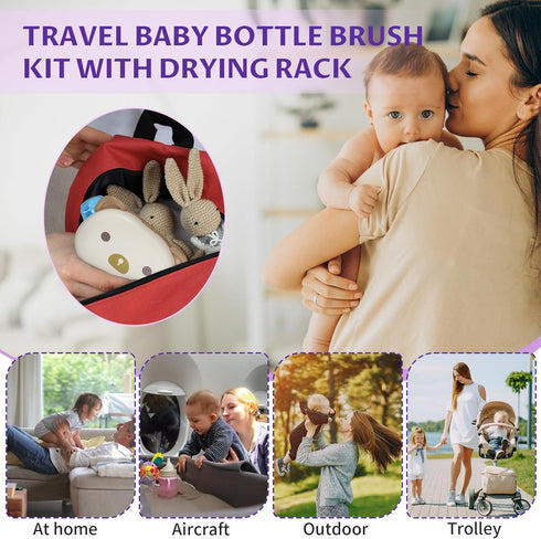 Set VOOWO Travel Baby Bottle Cleaning Kit - Complete Brush with Silicone Nipple & Straw Cleaner