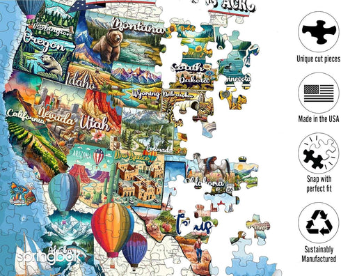 1000 Springbok All American Attractions Piece Jigsaw Puzzle for Adults - Map of USA - Unique Cut Pieces - Made in USA