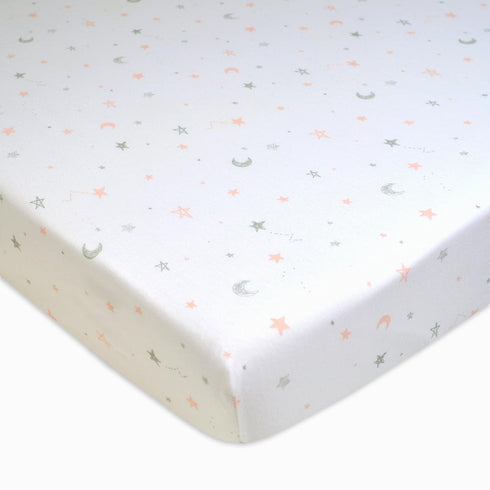 TL Care 100% Natural Cotton Fitted Pack and Play Sheet - 39" x 27" - Pink Stars and Moon for Boys & Girls