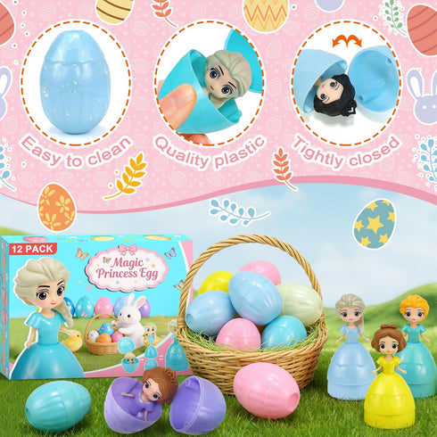 iMiibel 12 Pack Prefilled Easter Eggs with Princess Eggs Filled for Egg Hunt Easter Party Favors for Kids Boys Girls