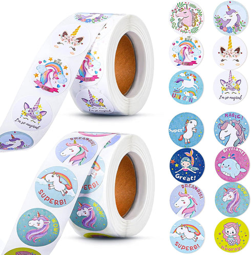 1000 Pieces Cute Unicorn Stickers Roll - Self Adhesive Labels for Easter Unicorn Themed Party Favor, Scrapbooking