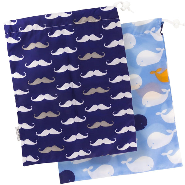 Kushies Baby On The Go Wet Bag, Large, Blue Whale/Navy Moustache