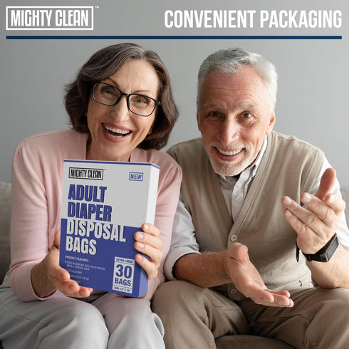 30 Mighty Clean Extra Large Adult Diaper Disposable Bags - Bags | Leak-Proof, Odor Sealing, Tear Resistant | Discreet
