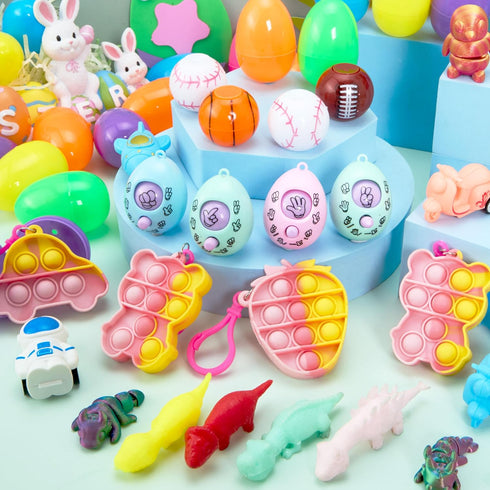 24 JJOYIN Pcs Prefilled Easter Eggs with Assorted Toys, Filled with Easter Toys, Easter Basket Stuffers for Kids