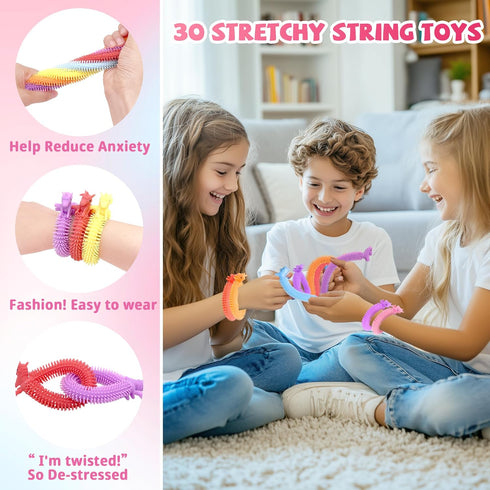 Gocozer 30-Pack Valentine's Day Cards with Stretchy String Toys Unicorn Noodles & Fidget Toys for Kids, Kids Valentines