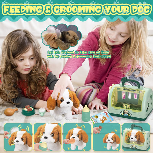 Set 12Pcs 3 4 5 6 7 TEUVO Pet Care Play Robot Dog Toys for Kids, Kids Pretend Play Feeding Walk Bark Puppy Pet Toys