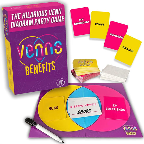 VENNS WITH BENEFITS Fun Board Game About Venn Diagrams for 3+ Players, Teens & Adults,