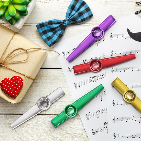 Bercoor 10 18 PCS Kazoos Musical Instruments, Metal Kazoos with Flute Membranes for Music Lover Beginners Kids Gift