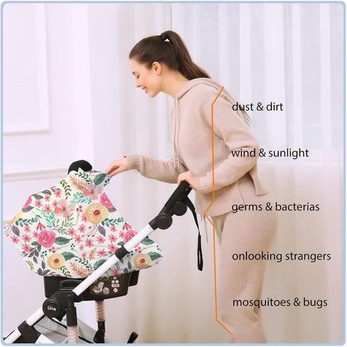 Multi-use Nursing Carseat Canopy Breastfeeding Cover - Stretchy Car Seat Covers for Babies, Baby Shower Gifts (Pink