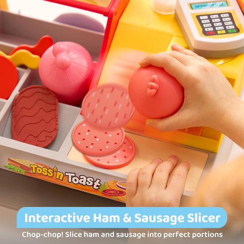 lalalark Playset 40+ 3+ Toss 'n Toast Sandwich Restaurant for Kids, Pieces Pretend Food with Interactive Magic Slicer
