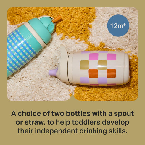 Tommee 9 oz, 1-3, Pack 2 Tippee Active Straw Toddler Cups, Insulated Sippy Cups For Toddlers Silicone Straw