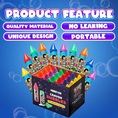 (Pack 24) 1 Oz Summer Mini Crayon Bubbles for Kids - of Bulk Fl Bottles w/Wands - Crayon Shape Bubbles in Bright Colors
