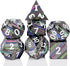 Set DNDND Colorful Stripe Metal Dice, Full Glitter Stripes Metallic DND Dice with Gift Metal Case for Dungeons