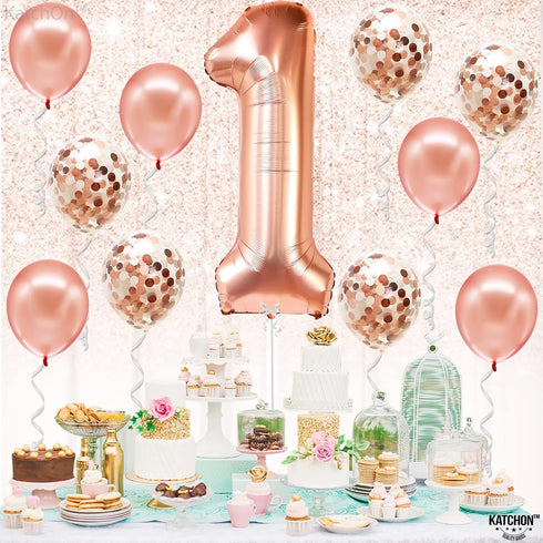 KatchOn Giant Rose Gold 1 Balloon Set - 40 Inch, First Birthday Decorations for Girl, Number One Balloon, Rose Gold