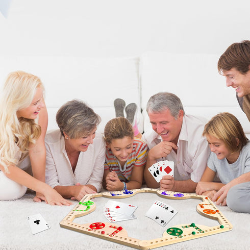 2-8 Solid Wood Marbles and Jokers Board Game: Versatile Family Entertainment for Players, Featuring Interlocking Game