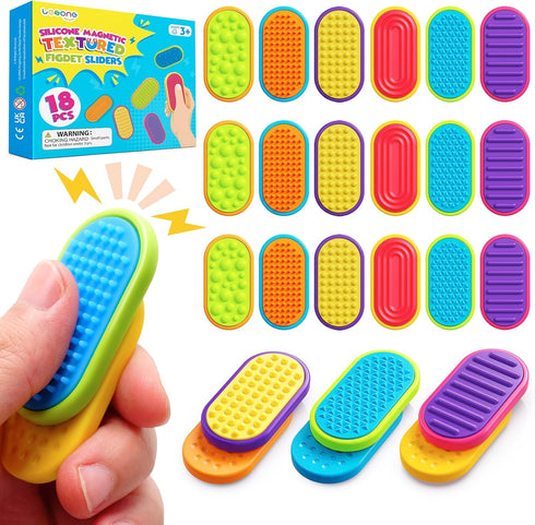 Sensory Fidget Magnet Toys for Kids: 18-Pack Textured Silicone Magnetic Sliders for